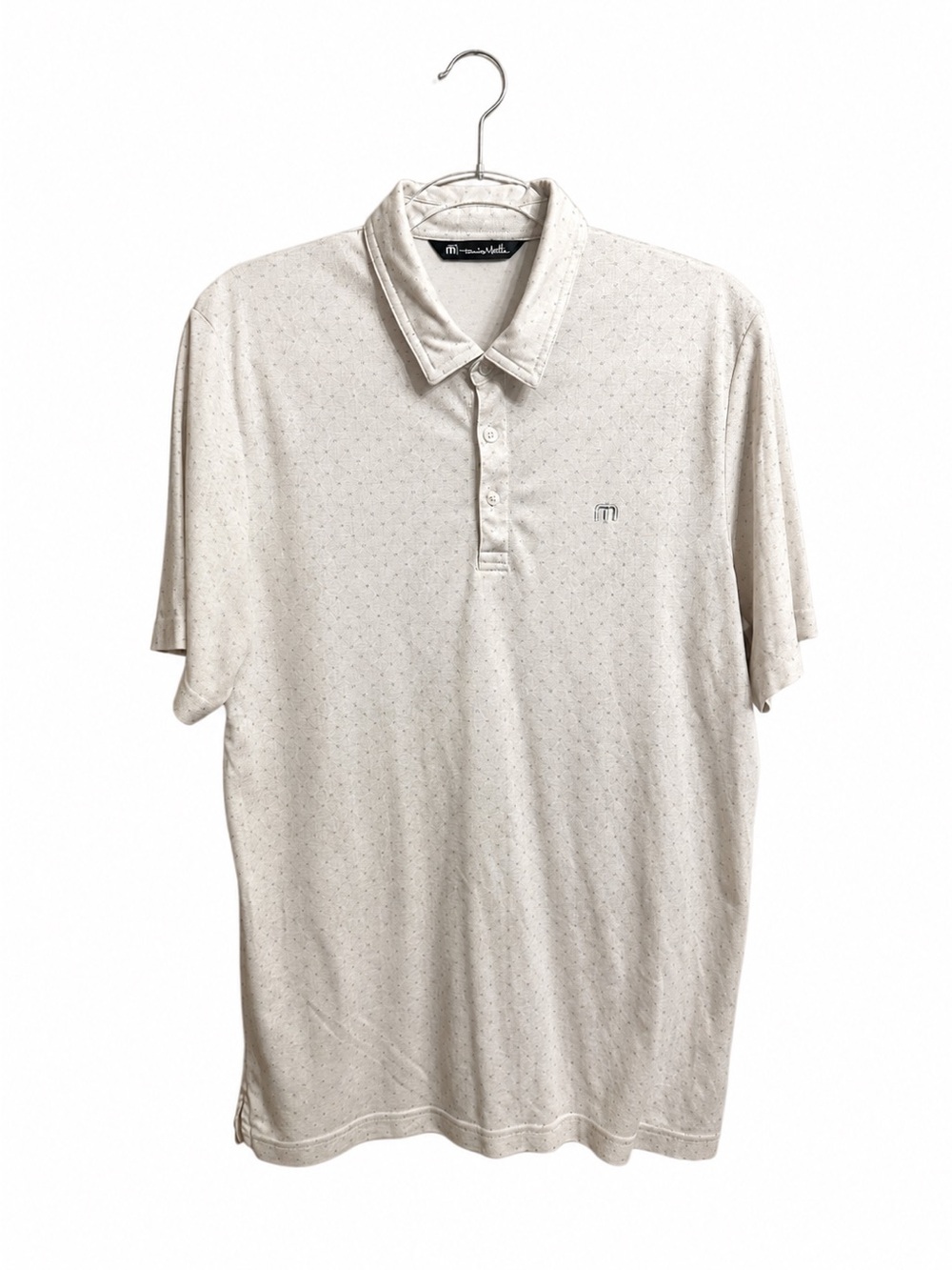 Travis Mathew Cream Polo with Gray Micro Geometric Print